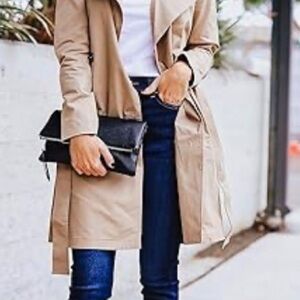 The Drop Southampton Zipper Foldover Clutch Black Silver Zipper NWT